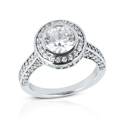 1.50 Ct Diamond Engagement Ring Solitaire Round Cut Bezel Pave Style SI3 H