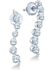 14k Yellow OR White Gold Round 7 Seven Diamond Dangle Twist Journey Earrings - 17mm Height * 3mm Width (1/2 cttw)