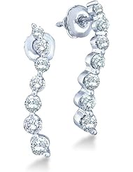 14k White Gold Round 7 Seven Diamond Dangle Twist Journey Earrings - 17mm Height * 3mm Width (1/2 cttw)