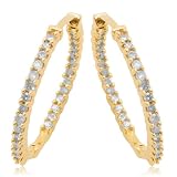 Diamond Hoop Earrings:10k Yellow Gold Round Diamond Inside-Out Hoop Earrings (1/4 cttw, I-J Color, I3 Clarity)