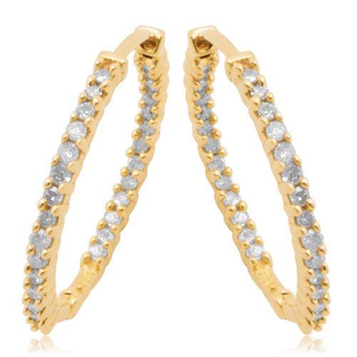 Diamond Hoop Earrings:10k Yellow Gold Round Diamond Inside-Out Hoop Earrings (1/4 cttw, I-J Color, I3 Clarity) Images