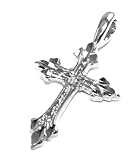 24k White Gold Layered (GL) Diamond Cut Fleur De Lis Pointed Spiritual Cross Charm/Pendant ~ LIFETIME WARRANTY