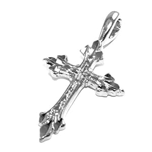 24k White Gold Layered (GL) Diamond Cut Fleur De Lis Pointed Spiritual Cross Charm Pendant ~...