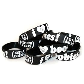 Keep-A-Breast 1 Inch I Love Boobies Bracelet Black White