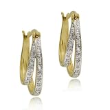 18k Gold Overlay Sterling Silver Diamond-Accent Double Hoop Earrings