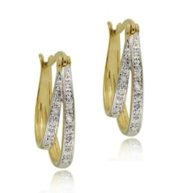18k Gold Overlay Sterling Silver Diamond-Accent Double Hoop Earrings