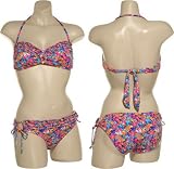 KENNETH COLE REACTION Floral Print Bandeau Bikini W/ Gathered Trim [RS1P281/RS1P295], MLT