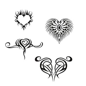 Four 2.5x 3.5 Tribal Heart Tattoos - Great Gift Idea