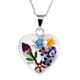 Sterling Silver Pressed Flower Heart Pendant, 16