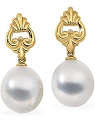 18K Yellow Gold Paspaley South Sea Cultured Fine Drop Pearl Earrings - 12.00mm -- LIFETIME WARRANTY