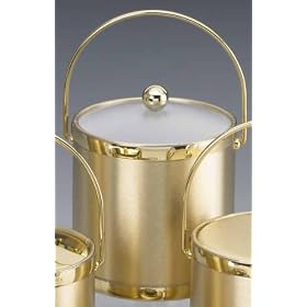 Kraftware 46765 Brushed Silk - Gold 3 Quart Ice Bucket with Bale Handle, Bands and Acrylic... by Kraftware