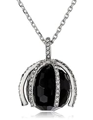 ABS By Allen Schwartz "Deco Delight" Silver Tone and Jet Color Round Pendant Necklace, 34"