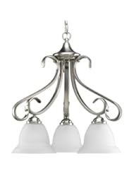 Home Improvement: Progress Lighting P4405-09 3-Light Chandelier with Etched White Bell-Shaped Glass Bowls and Squared Scrolls and Arms, Brushed Nickel - Progress Lighting