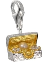 SilberDream Charm treasure chest with white pearl and Zirkonia, gold plates 925 Sterling Silver Charms Pendant with Lobster Clasp for Charms Bracelet, Necklace or Charms Carrier FC227WZ