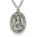 1" St. Sebastian, Patron of Athletes, Sterling Silver Engraved Medal on 24" chain