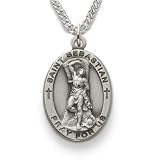 1" St. Sebastian, Patron of Athletes, Sterling Silver Engraved Medal on 24" chain