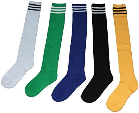5 Pack Unisex Over the Knee Thigh High Three Stripe Cotton Referee Socks