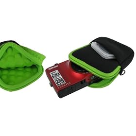 rooCASE Super Bubble Neoprene (Green Neon / Black) Sleeve Case for FujiFilm Fuji FinePix XP20 / XP22 Digital Camera