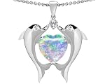 Original Star K(tm) Kissing Dolphins Pendant With Heart Shape 8mm Created Opal in 925 Sterling Silver