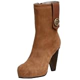 Mike & Chris Women's Upton Mid-Calf Pebbled Calfskin Boot With Sculptured Heel & Multi-Stitch Strap