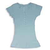 Jade - Girls Ribbed Henley Short Sleeve Shirt, Light Blue