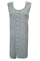 Rayon Shift Embroidered Sleeveless Peasant Dress/Midi Dress 