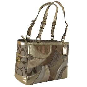 Coach Signature Circle Gold Metallic Patchwork Tote Handbag
