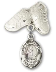 Sterling Silver Baby Badge with St. Bonaventure Charm and Baby Boots Pin