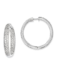 14k White Gold Diamond In-Out Hinged Hoop Earrings Diamond quality AA (I1 clarity, G-I color)