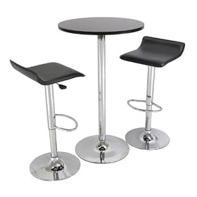 Round Bar and Pub Table Set, 2 Swivel Stool, Black Seat