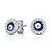 925 Sterling Silver Cubic Zirconia Resin Mini Round Shape Evil Eye Stud Post Earrings