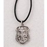 Hand Engraved New England Pewter Medal St. Michael the Archangel Badge Medal on a 24" Black Leather Cord Made in the USA.
