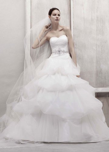David’s Bridal Wedding Dress: Tulle Ball Gown with Pick Up Skirt Style CWG435