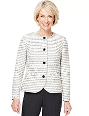Classic Collection Curved Hem Textured Striped Jacket
