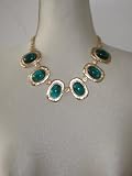 Kenneth Jay Lane 22-karat Gold-Plated Necklace with Emerald Cabochons and Crystal Stations.