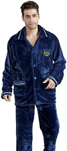 Hapajas Flannel Thermal Pajama for Men Winter Thick Sleepwear Set Large Blue