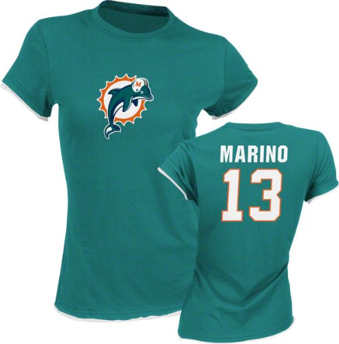 Dan Marino Miami Dolphins Women's Aqua Legendary Name & Number Cap Sleeve Tissue T-Shirt