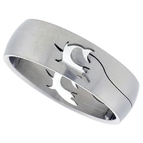 Stainless Steel 5/16 in. (8 mm) Dome Band w/ Shark Cut-Outs (Available in Sizes 8 to 14): Jewelry