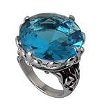Antique Design Cocktail 316L Stainless Steel Ring with Aquamarine CZ in Prong Set - 3mm Band Width - Size: 5-9