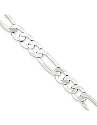 .925 Sterling Silver 9.5mm Polished Flat Figaro Chain