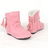 Kids Lace Up Back Tassel Ankle Flat Boots Pink Sz 9-4