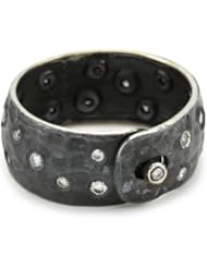 Stella Flame "Danny" Oxidized Silver and Diamond Wide Band Ring