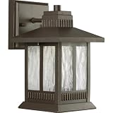 Progress Lighting Greenridge LED Transitional Outdoor Wall Lantern with Water Seeded Glass, Antique Bronze