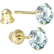 Solid 14KT Yellow Gold .47 Carat Cubic Zirconia MARCH Birthstone Earrings