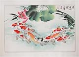 Chinese Brush Painting - Carp and lotus, watercolor on paper