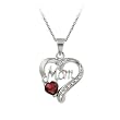 Sterling Silver, Diamond-Accent and Garnet Mom Heart Pendant Necklace, 18