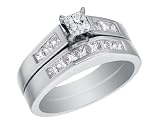 Diamond Princess Engagement Ring & Wedding Band Set 7/8 Carat (ctw) in 14K White Gold