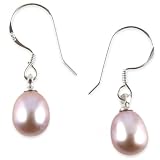 Pink Violet Fresh Water Pearl Single Tear Sterling Silver 925 Dangle Earrings