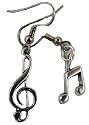 .925 Sterling Silver Treble Clef & Music Note Dangle Earrings