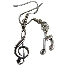 .925 Sterling Silver Treble Clef & Music Note Dangle Earrings